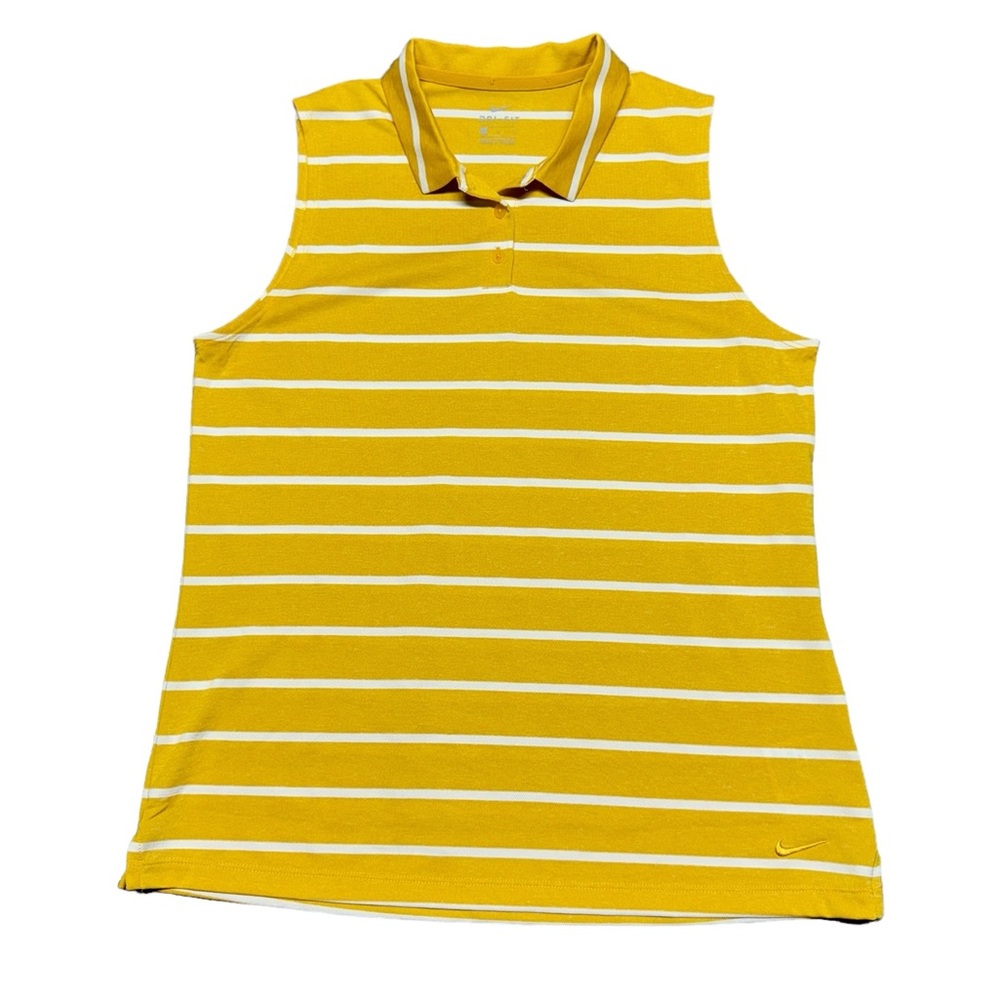 Nike Drifit Golf Polo Tank Top Saffron‎ Quartz Yellow White Stripe Womens Large